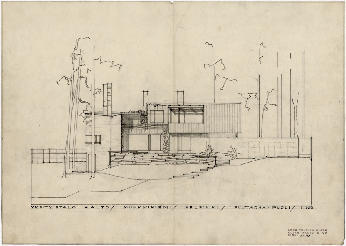 アアルトハウス庭側立面スケッチ、1935年 Alvar Aalto Foundation
